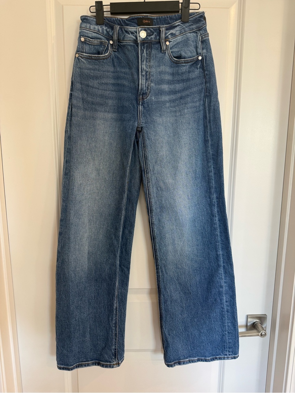 Quince Comfort Stretch High Rise Relaxed Straight Jeans-Medium Wash